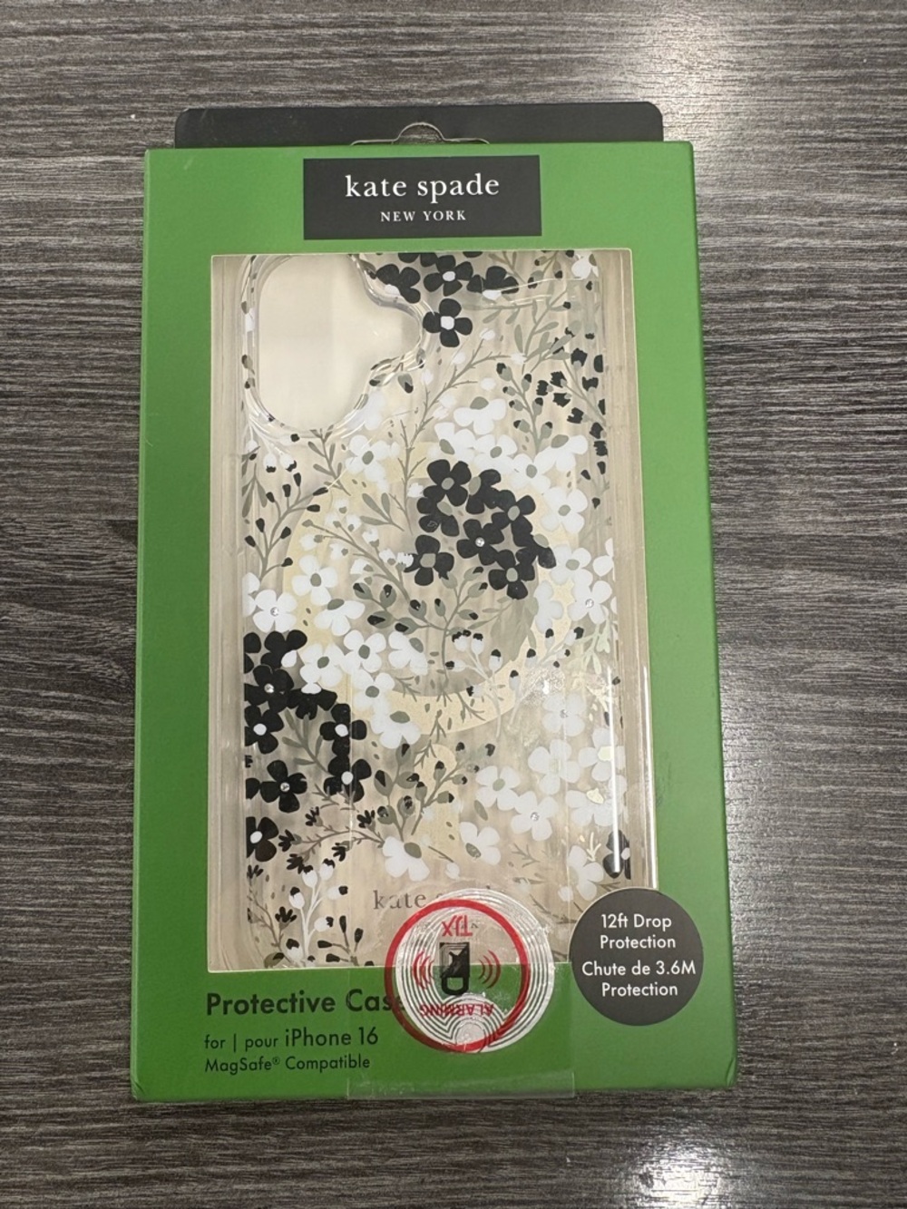 kate spade Floral Protective iPhone 16 Case - Clear with Black & White Flowers